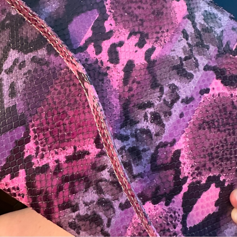 Vintage Pourchet Paris Pink Faux Snakeskin Large Clutch Purse Stripe Bow RARE - Picture 5 of 12